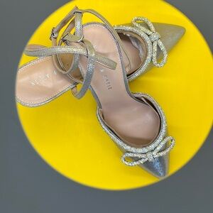 Kelly&Katie sz 10 heels 3in. Silver fabric ankel strap.wore once.